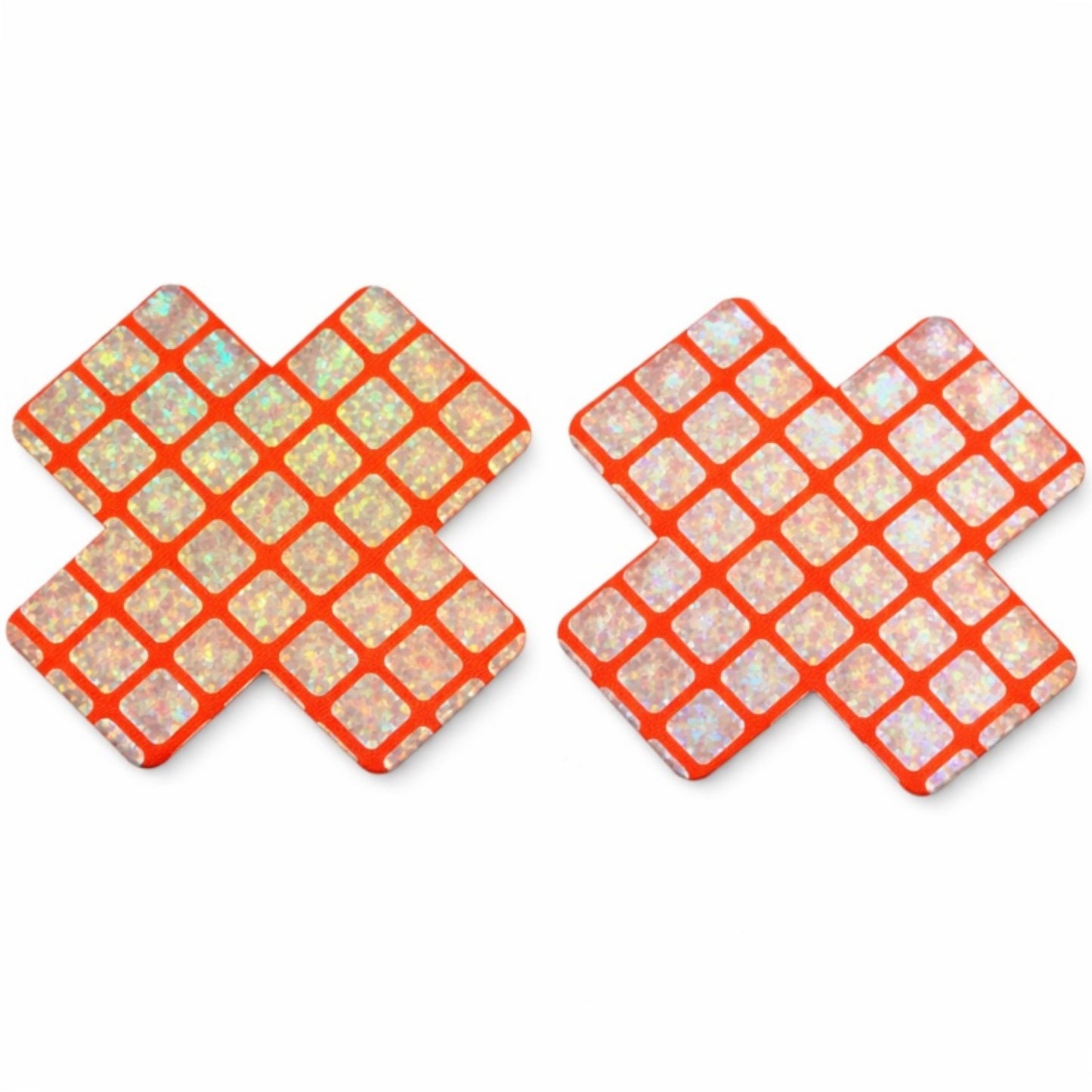 Neon Orange Holographic Grid X Nipple Pasties | Adhesive Festival Rave Clubwear