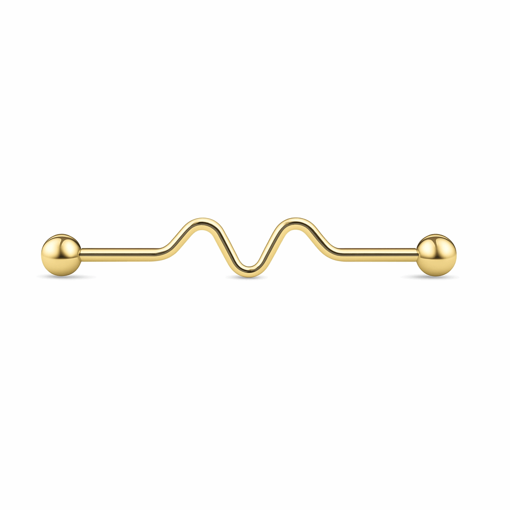 Gold Zigzag Industrial Barbell Earring – 14G 18K Gold Plated Surgical Steel