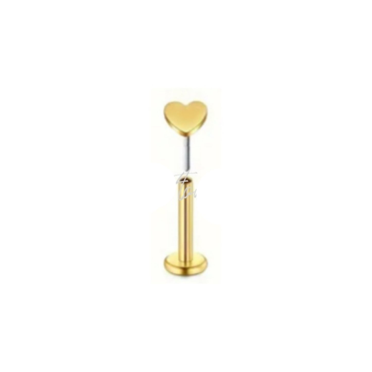 Tiny 18k Gold Heart Flat Back Stud | 16G Threadless Surgical Steel