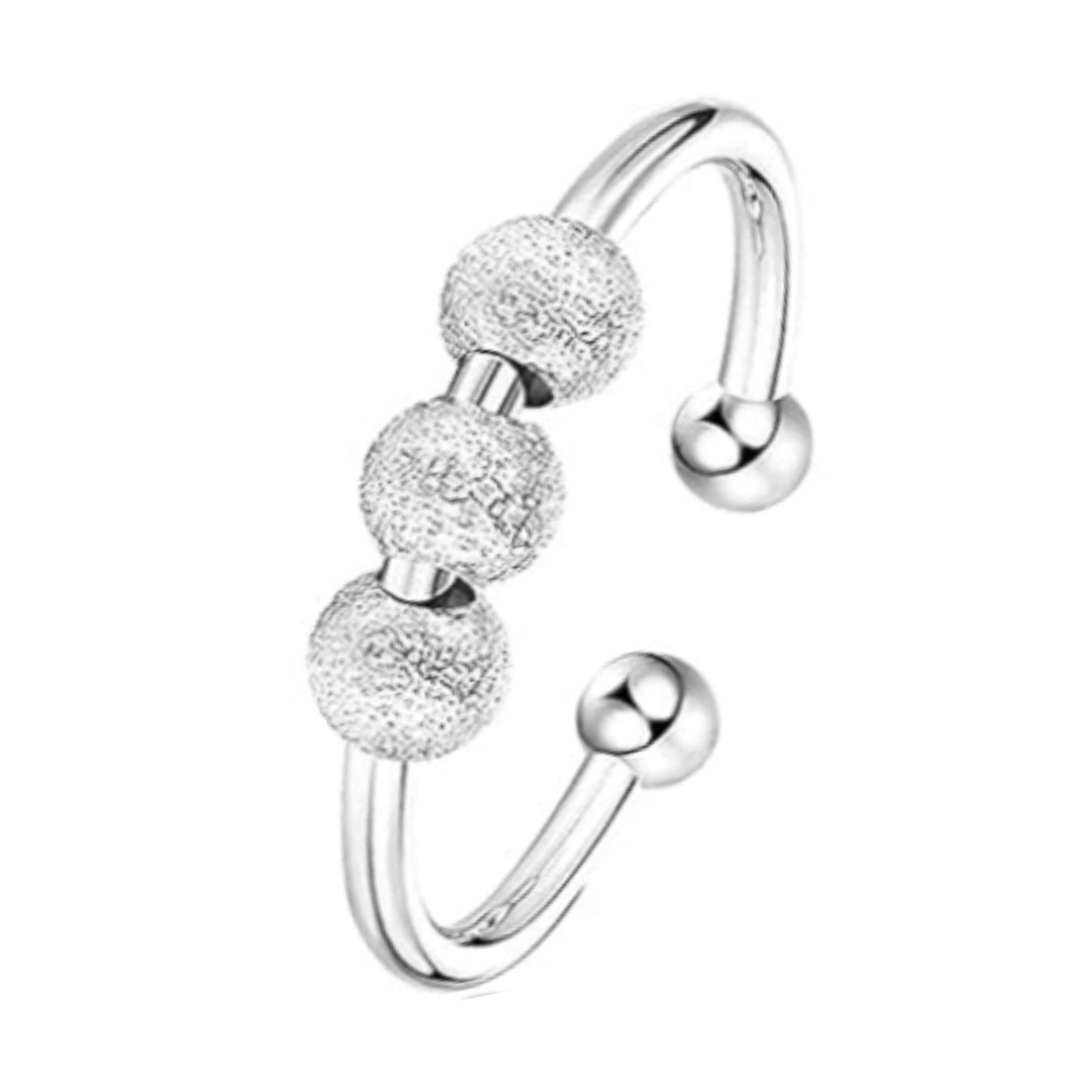 Adjustable Silver Finish Beaded Ring with Moving Textured Balls