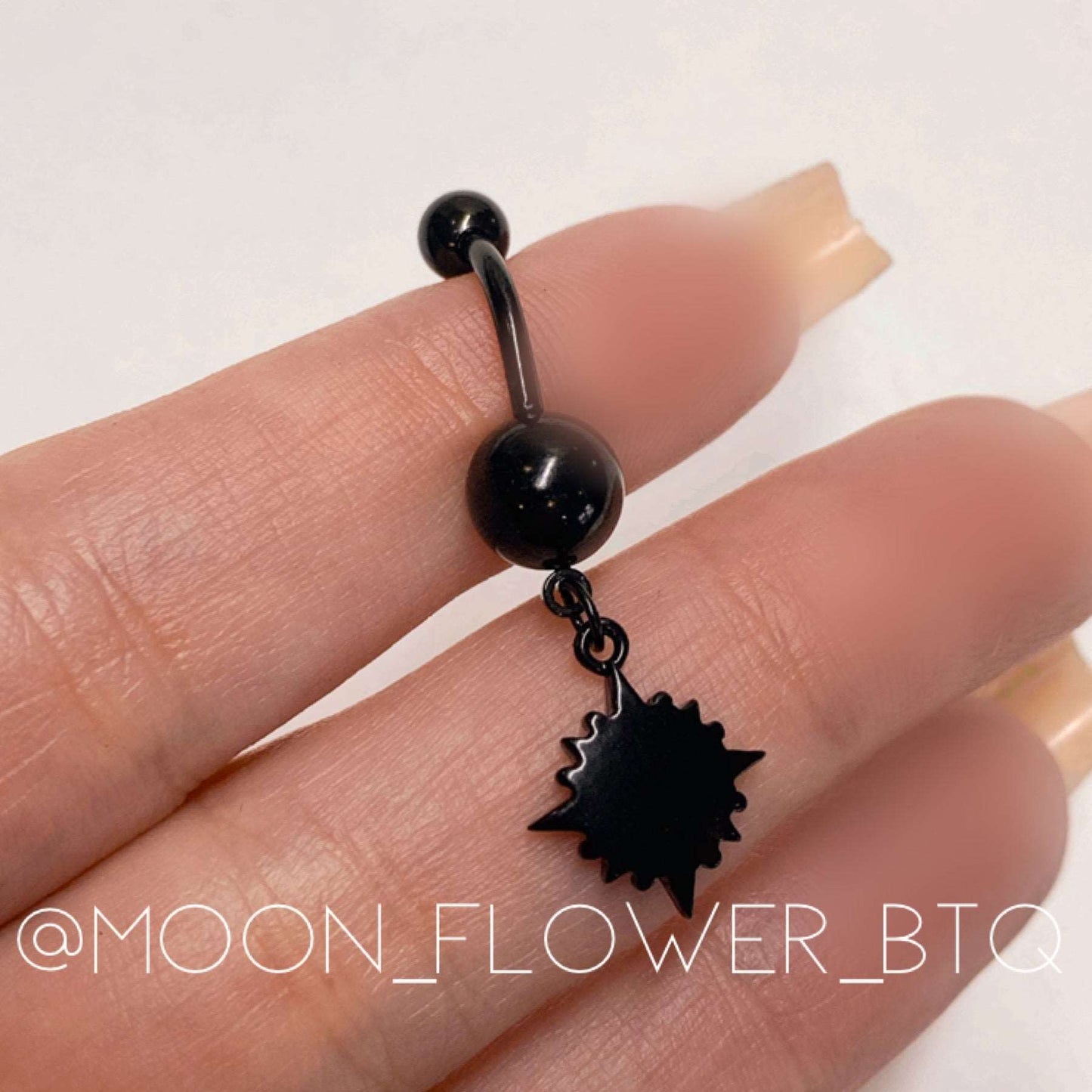 Black Starburst Dangly CZ Belly Button Navel Ring
