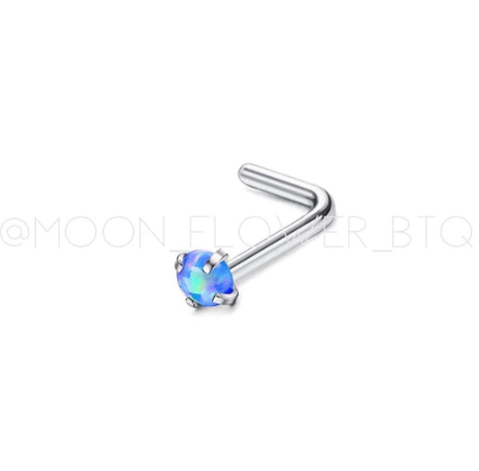 Blue Opal L Shaped Nose Ring