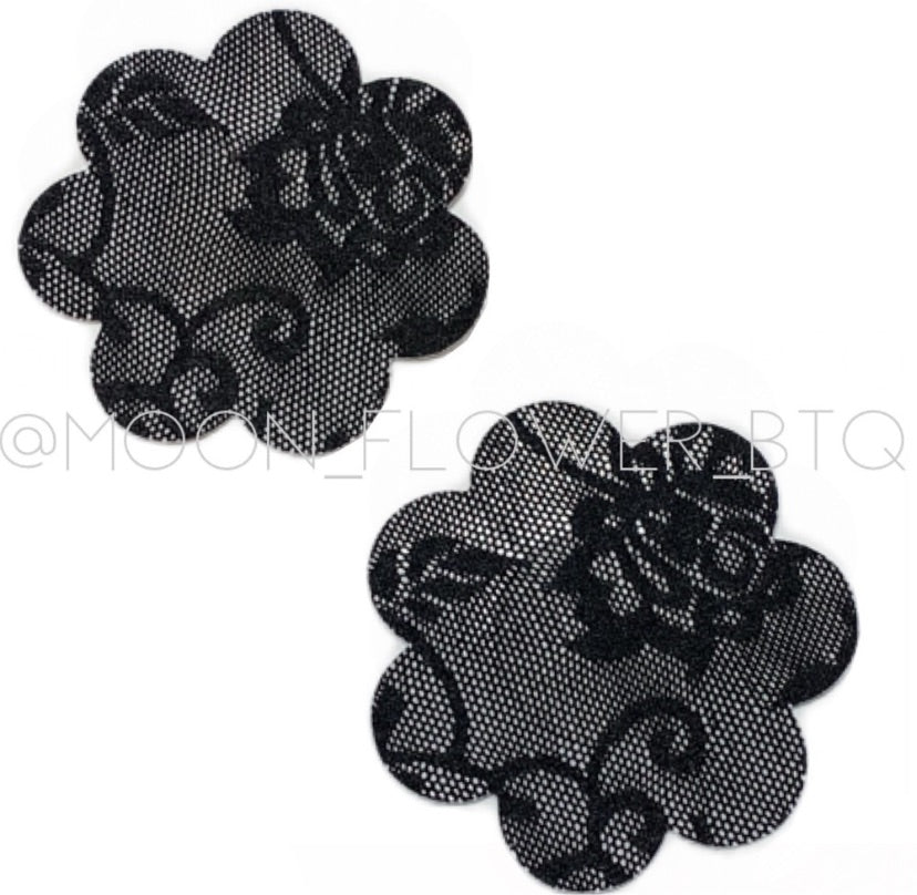 Black Lace Flower Breast Petal Pasties