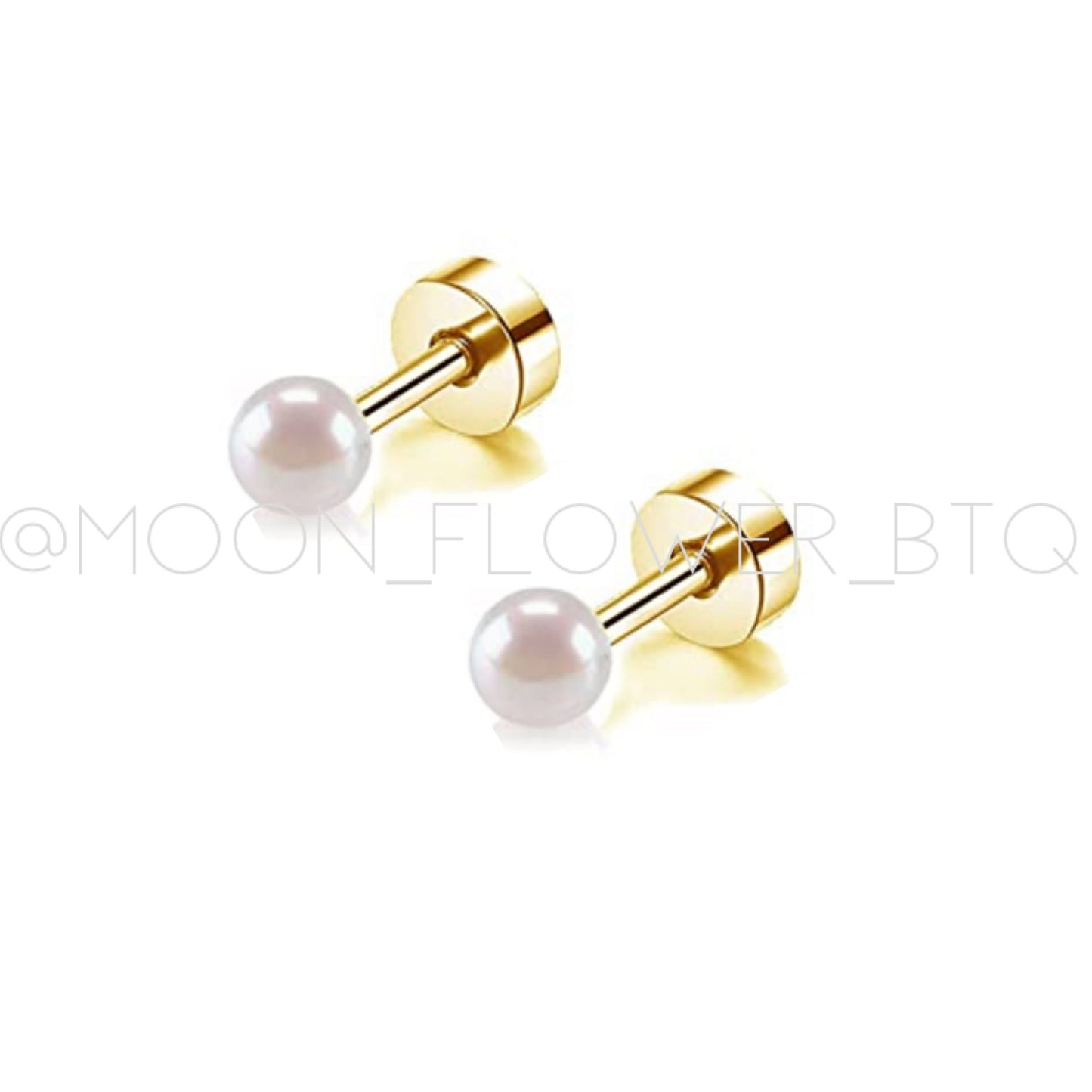 3mm Pearl Flat Back Screw-On Earrings – 18K Gold Plated Stainless Steel