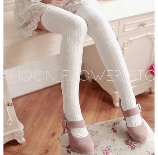 White Organic Cotton Knit Over the Knee Thigh High Socks