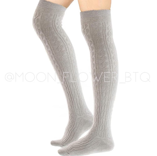 Gray Organic Cotton Knit Over the Knee Thigh High Socks