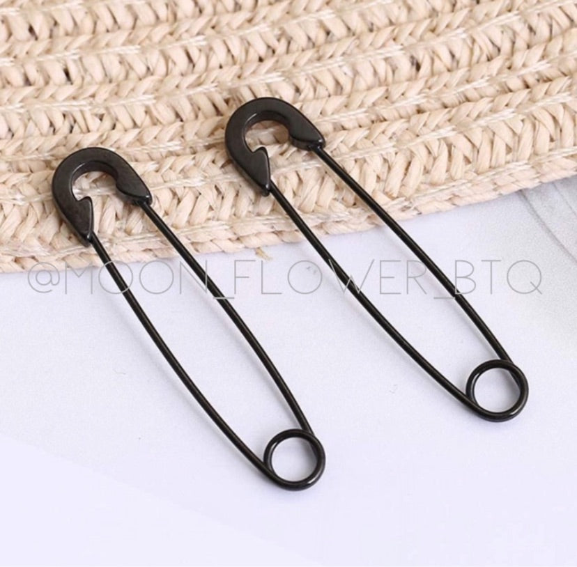 Black Safety Pin Earrings