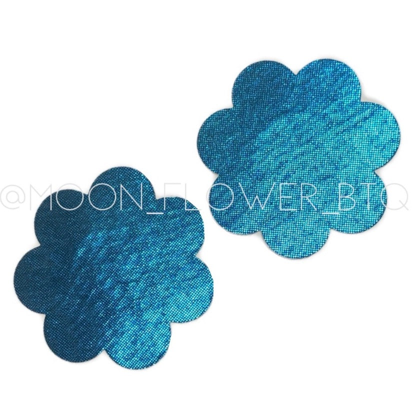 Teal Metallic Flower Nipple Pasties – Self-Adhesive Petal Covers