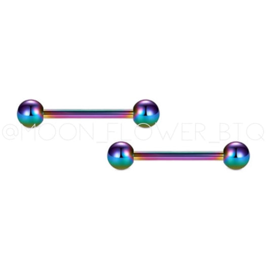 Rainbow Barbell Nipple Rings