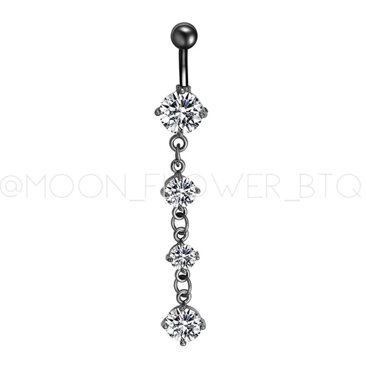 Black 4 CZ Belly Button Navel Ring