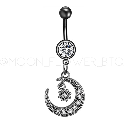 Black Moon Dangly CZ Belly Button Navel Ring