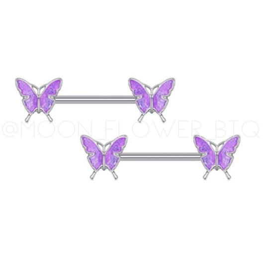 Purple Butterfly Nipple Rings