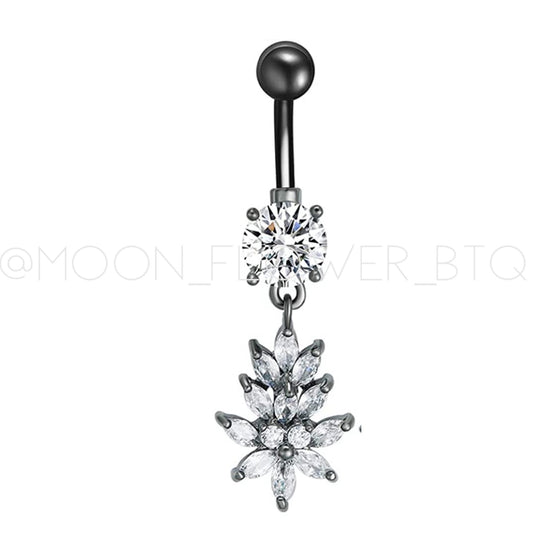 Black Floral CZ Belly Button Navel Ring