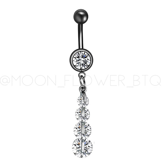 Black 5 CZ Belly Button Navel Ring