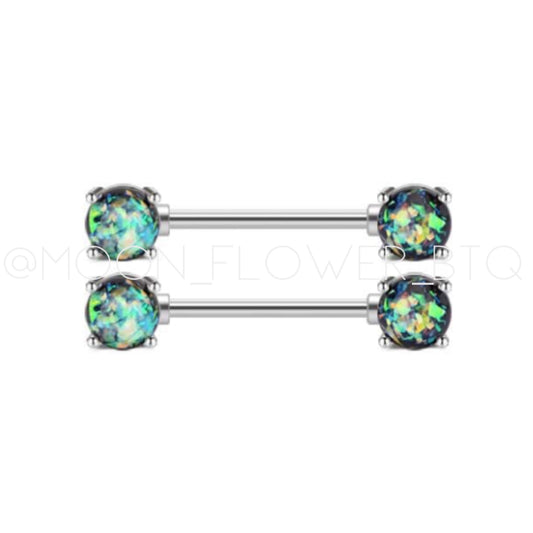 Green Opal Nipple Rings