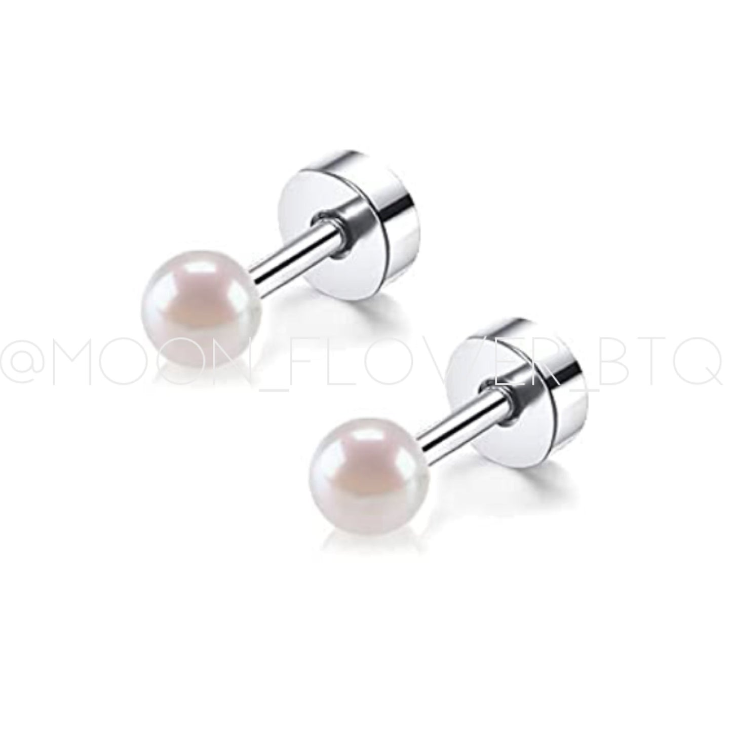 Stainless Steel 3mm Pearl Flat Back Earrings Hypoallergenic Studs