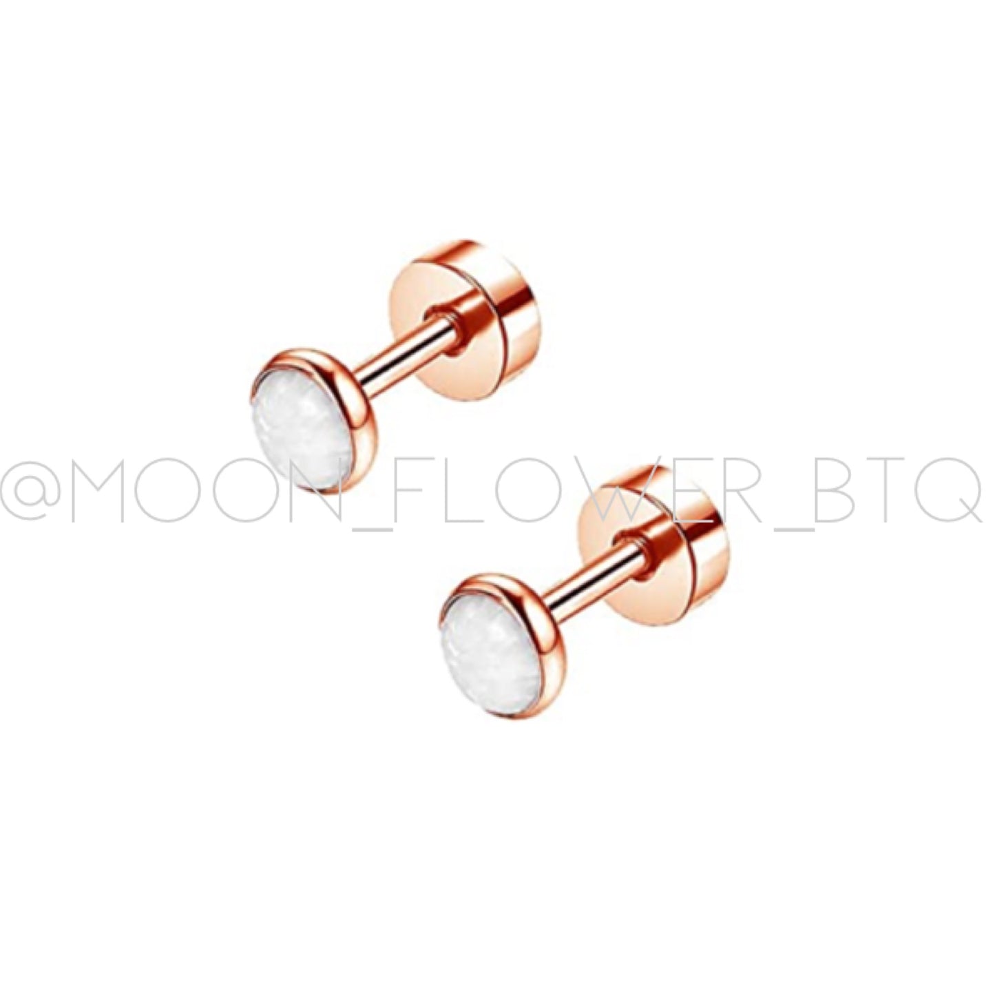 3mm Opal Flat Back Earrings | Rose Gold Stainless Steel Hypoallergenic Studs