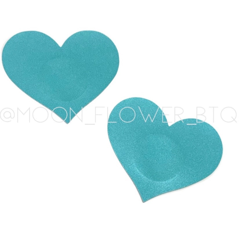 Turquoise Satin Heart Nipple Pasties – Adhesive Covers