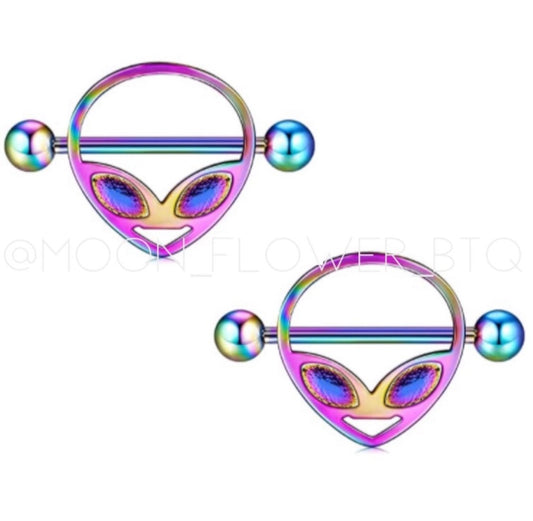 Rainbow Alien Nipple Rings