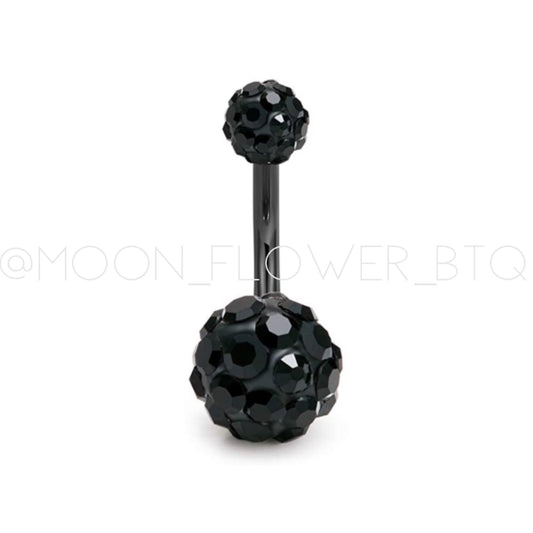 Black CZ Encrusted Navel Belly Button Ring