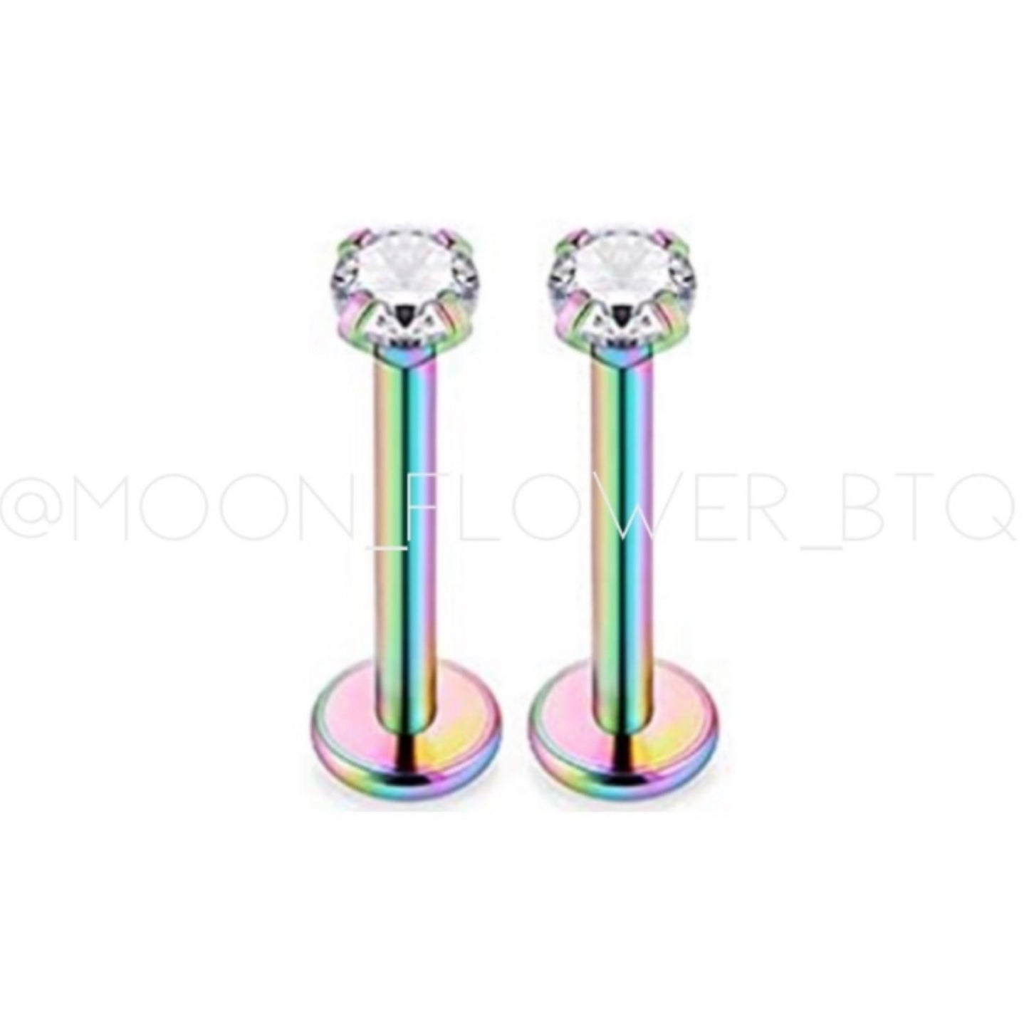 Rainbow CZ Flat Back Earrings