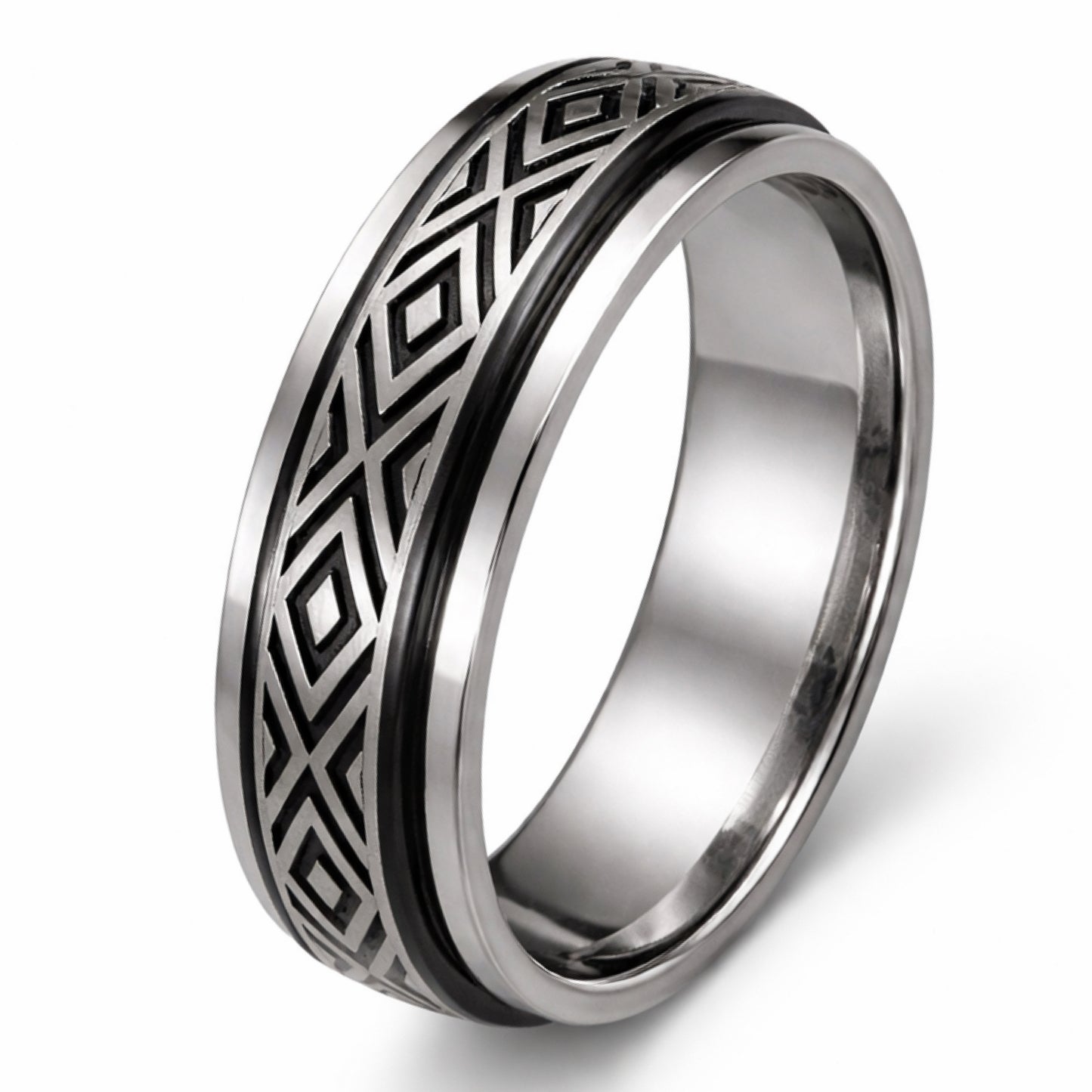 Stainless Steel Geometric Fidget Spinner Ring