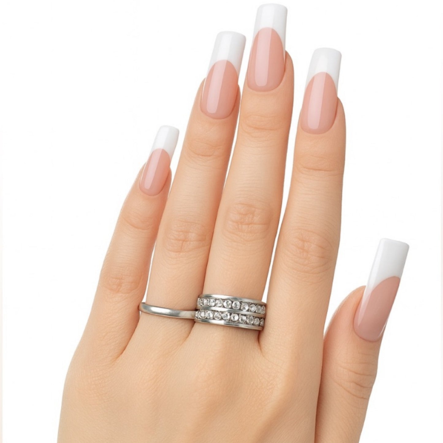 Double Row CZ Band Ring Stainless Steel Clear Stone Stack Ring