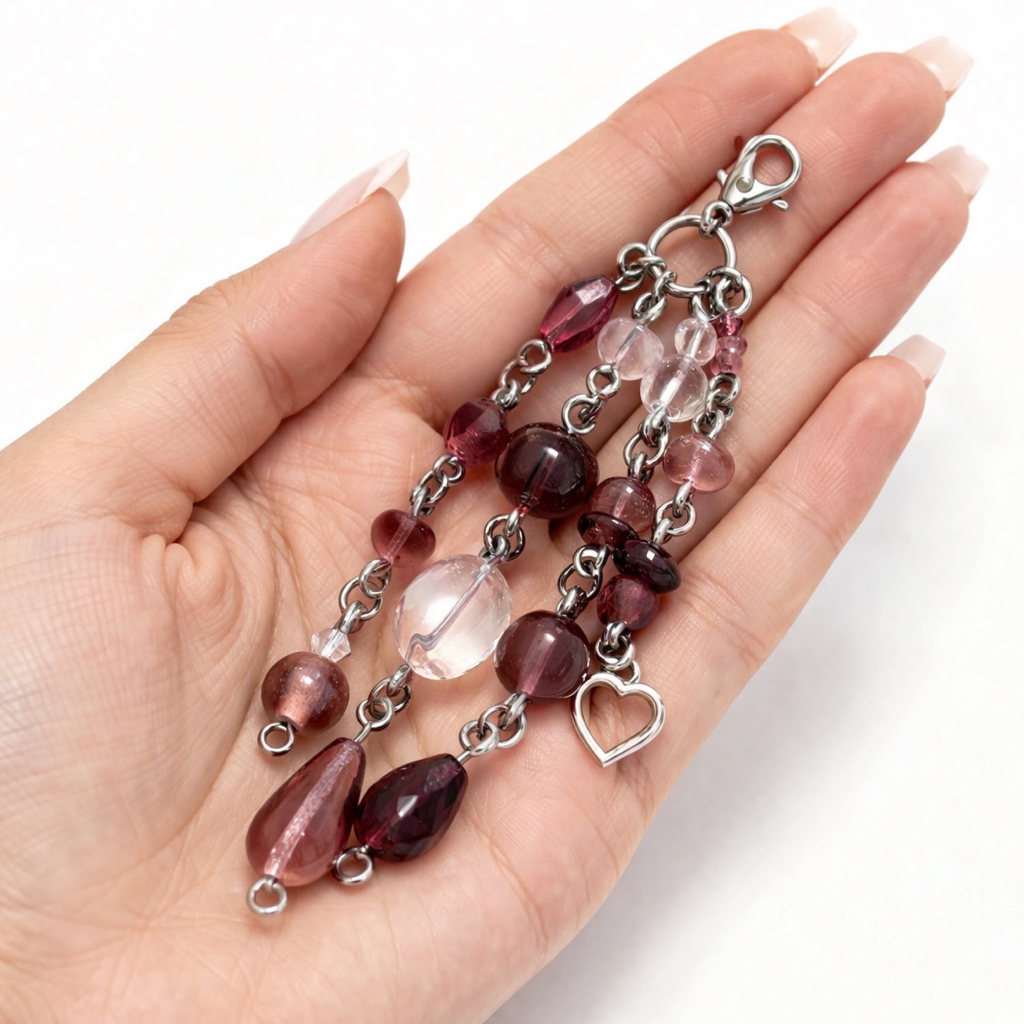 Purple Beaded Heart Charm Keychain – Bag Charm, Zipper Pull, Lip Balm Charm
