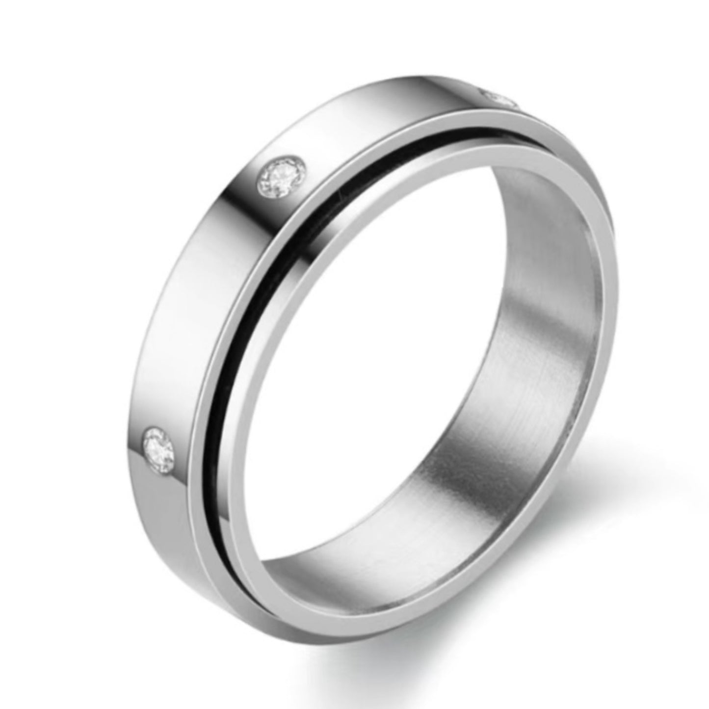 Stainless Steel CZ Anxiety Fidget Spinner Ring