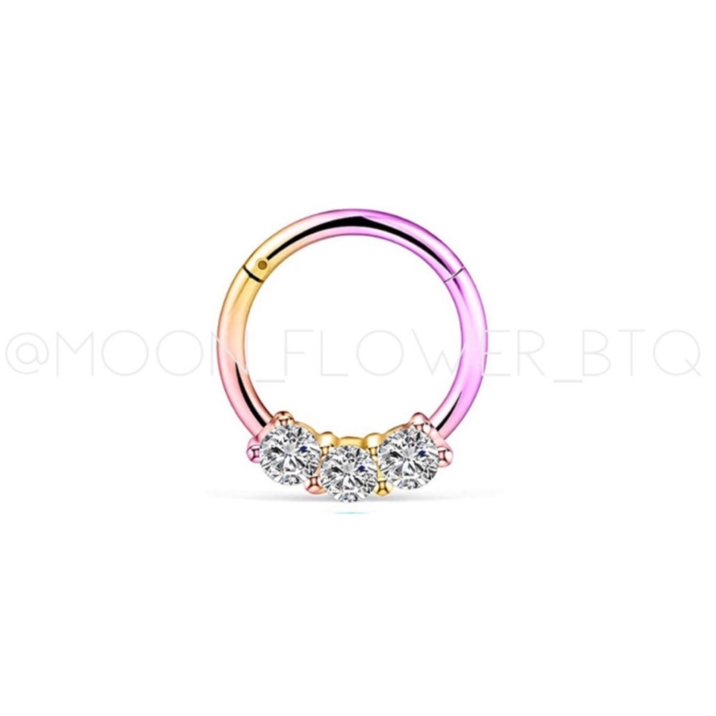 Rainbow Triple CZ Clicker Septum Hoop