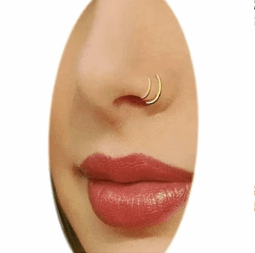 Double Hoop Nose Ring for Single Piercing Black