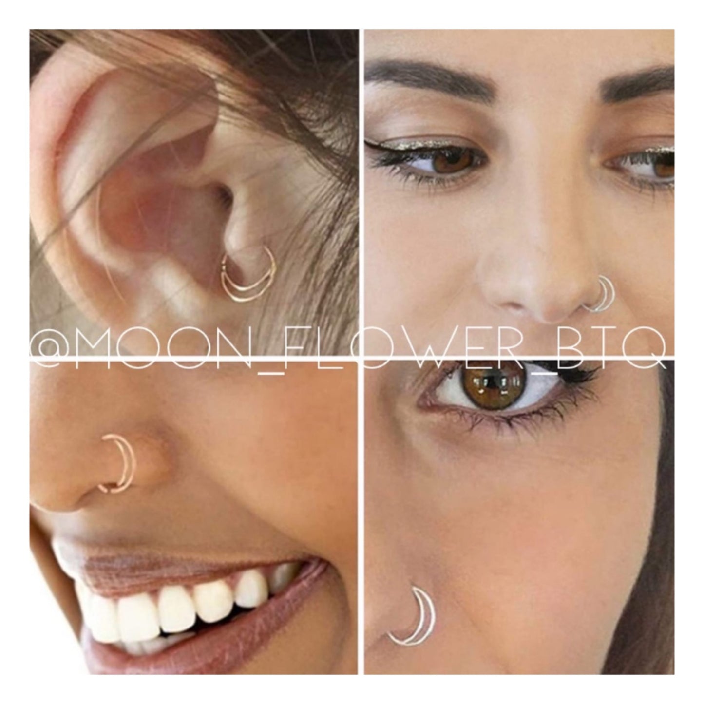 Rose Gold Crescent Moon Fixed Hoop Nose Ring