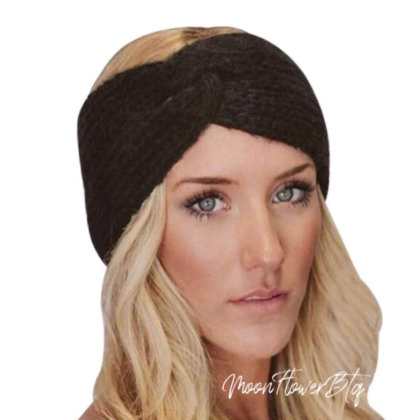 Black Vegan Knit Twist Headband Ear Warmer