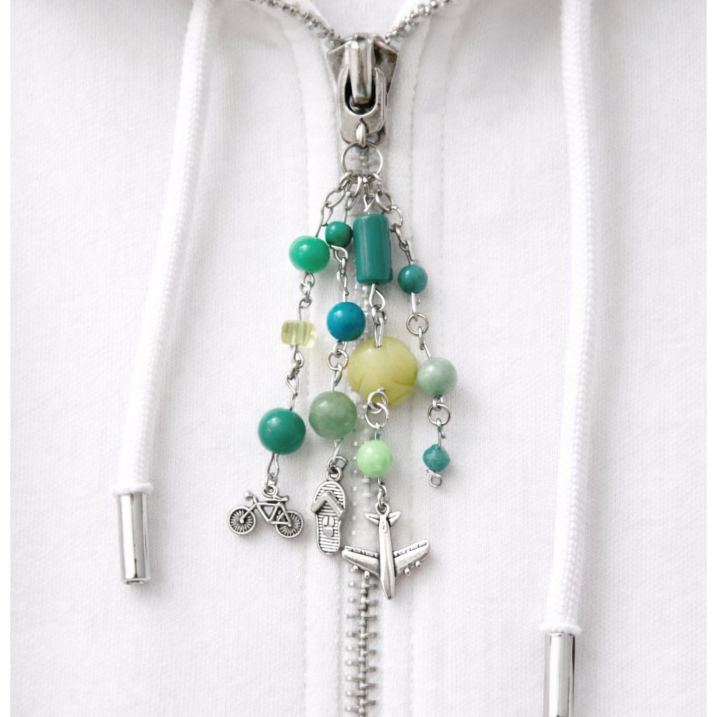 Green Beaded Travel Airplane Flip Flop Charm - Keychain Bag Charm Zipper Pull