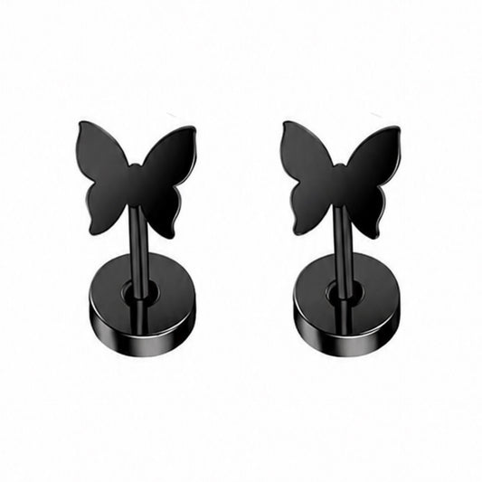 Tiny Black Butterfly Flat Back Stud Earrings
