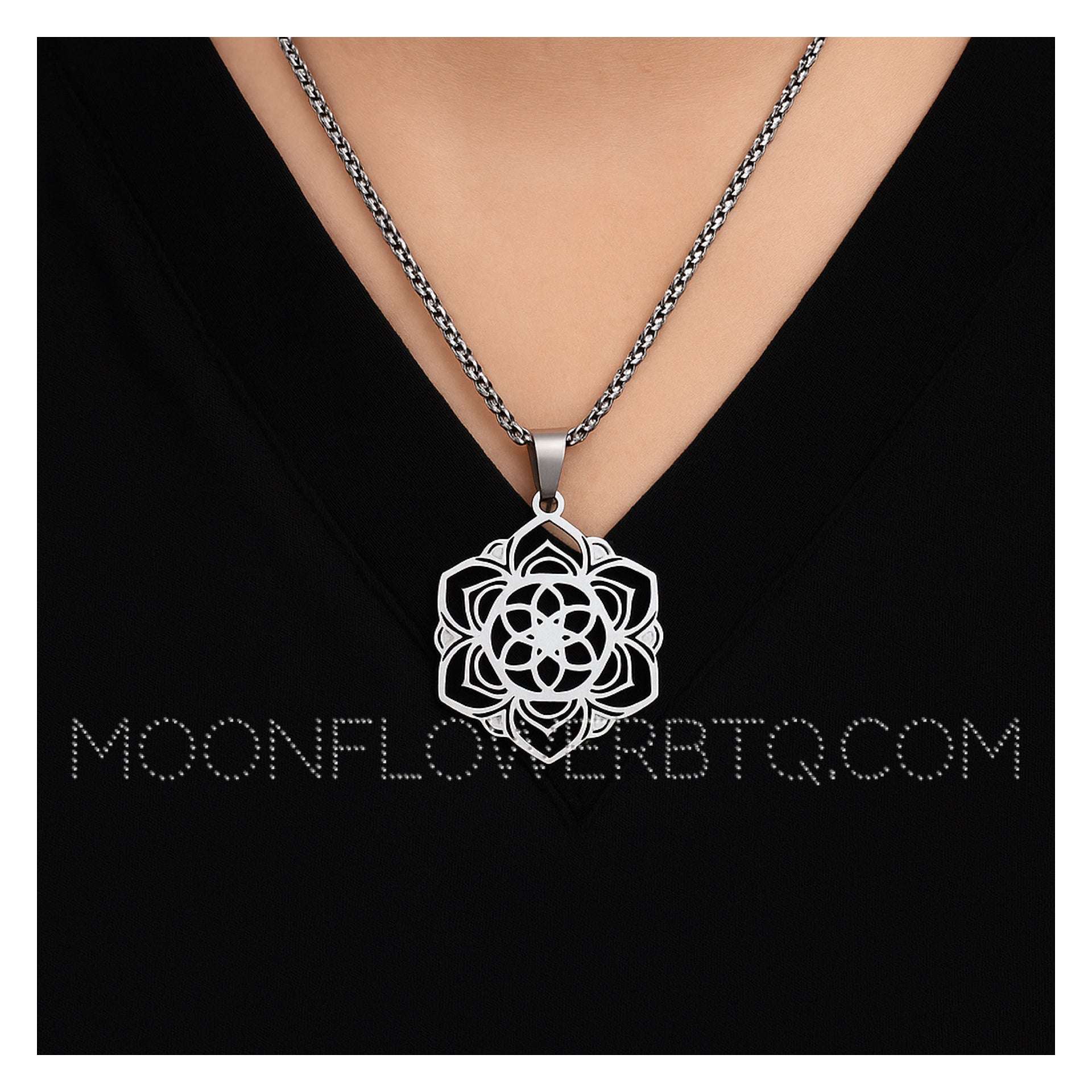 Stainless Steel Mandala Pendant Necklace Geometric Flower Spiritual Boho Jewelry