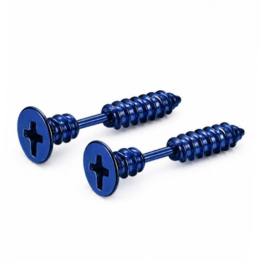 Blue Stainless Steel Screw Stud Earrings – 16G