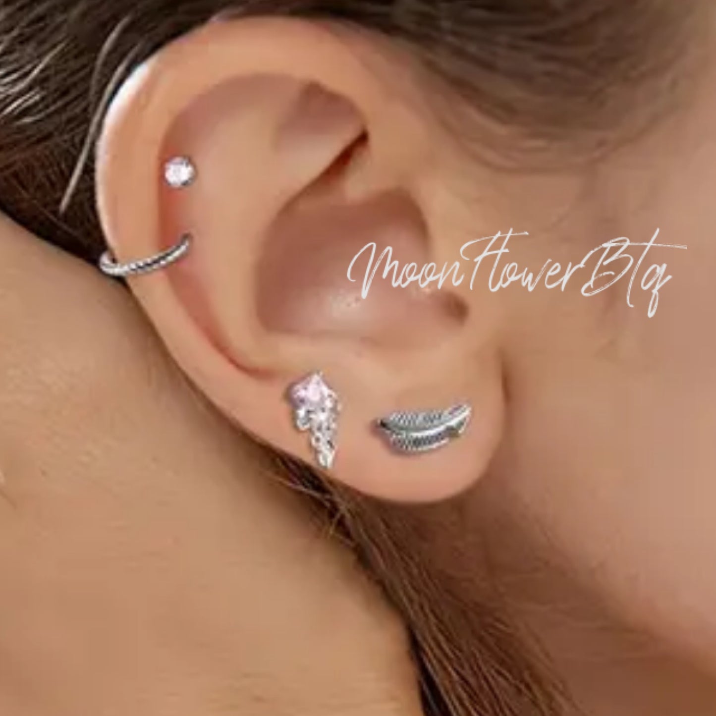 Silver CZ Barbell Earring