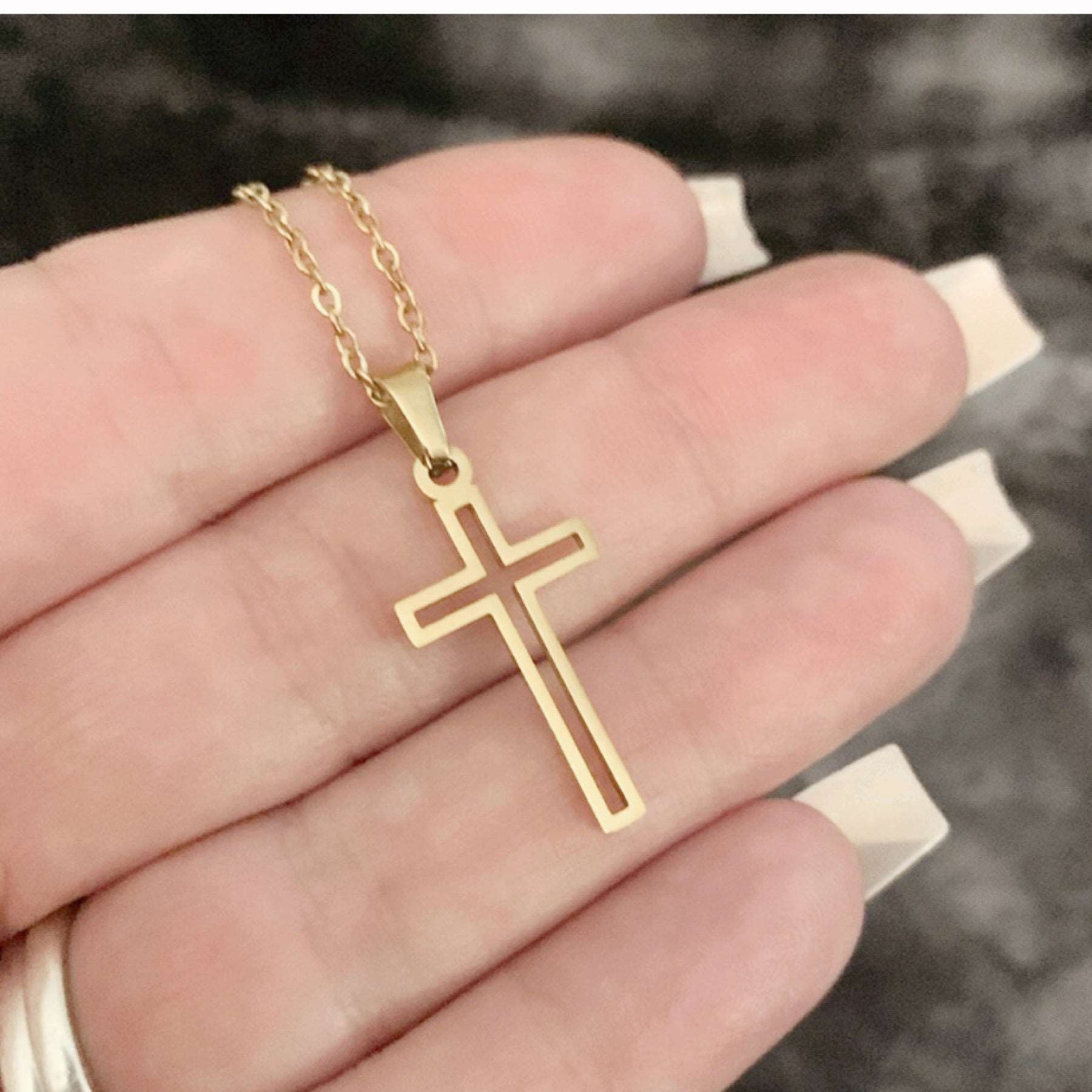 Gold Gold Dainty Cut Out Cross Necklace