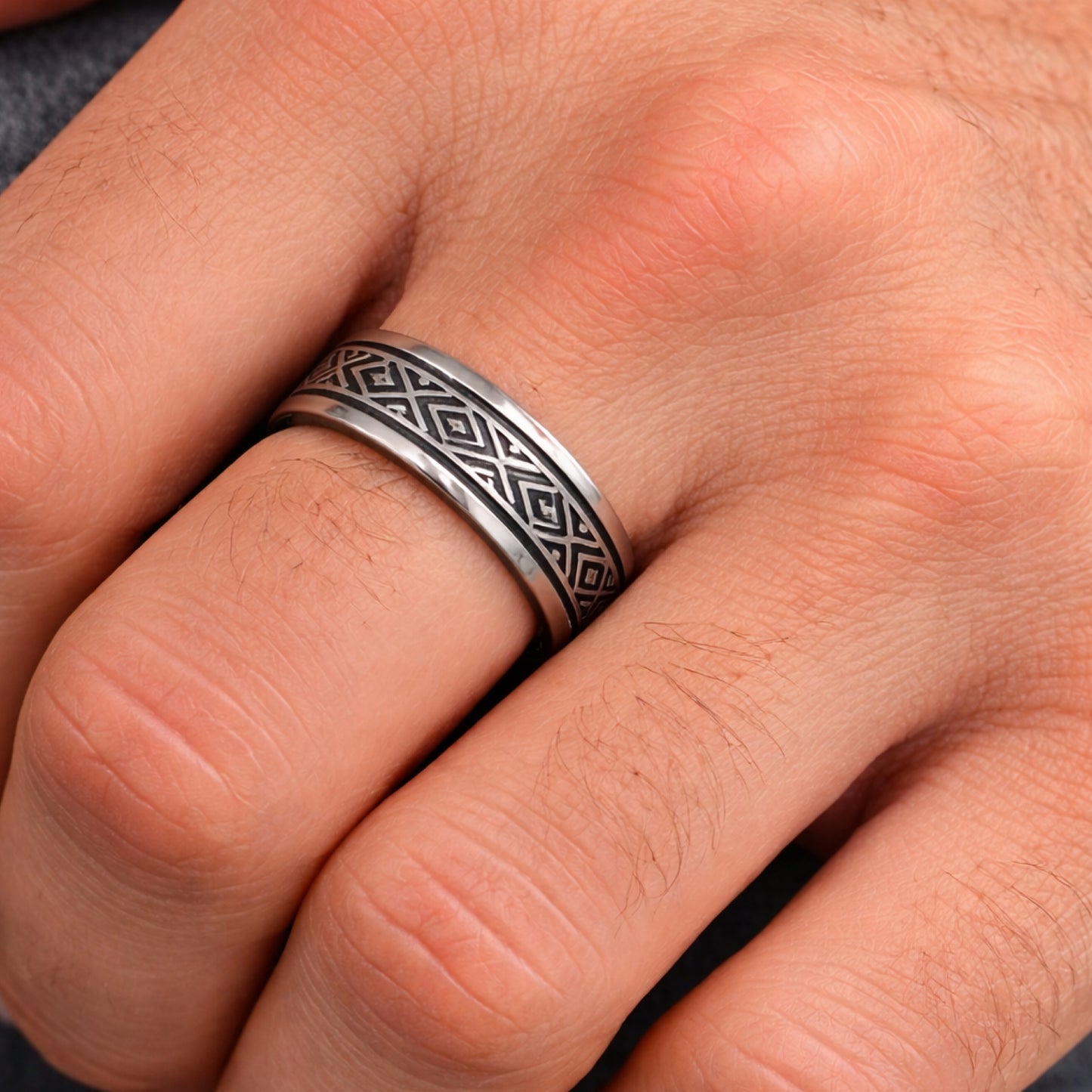 Stainless Steel Geometric Fidget Spinner Ring
