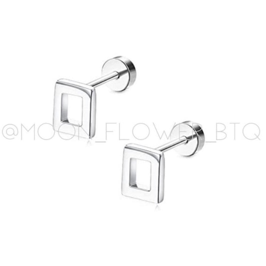 Silver Square Flat Back Earrings