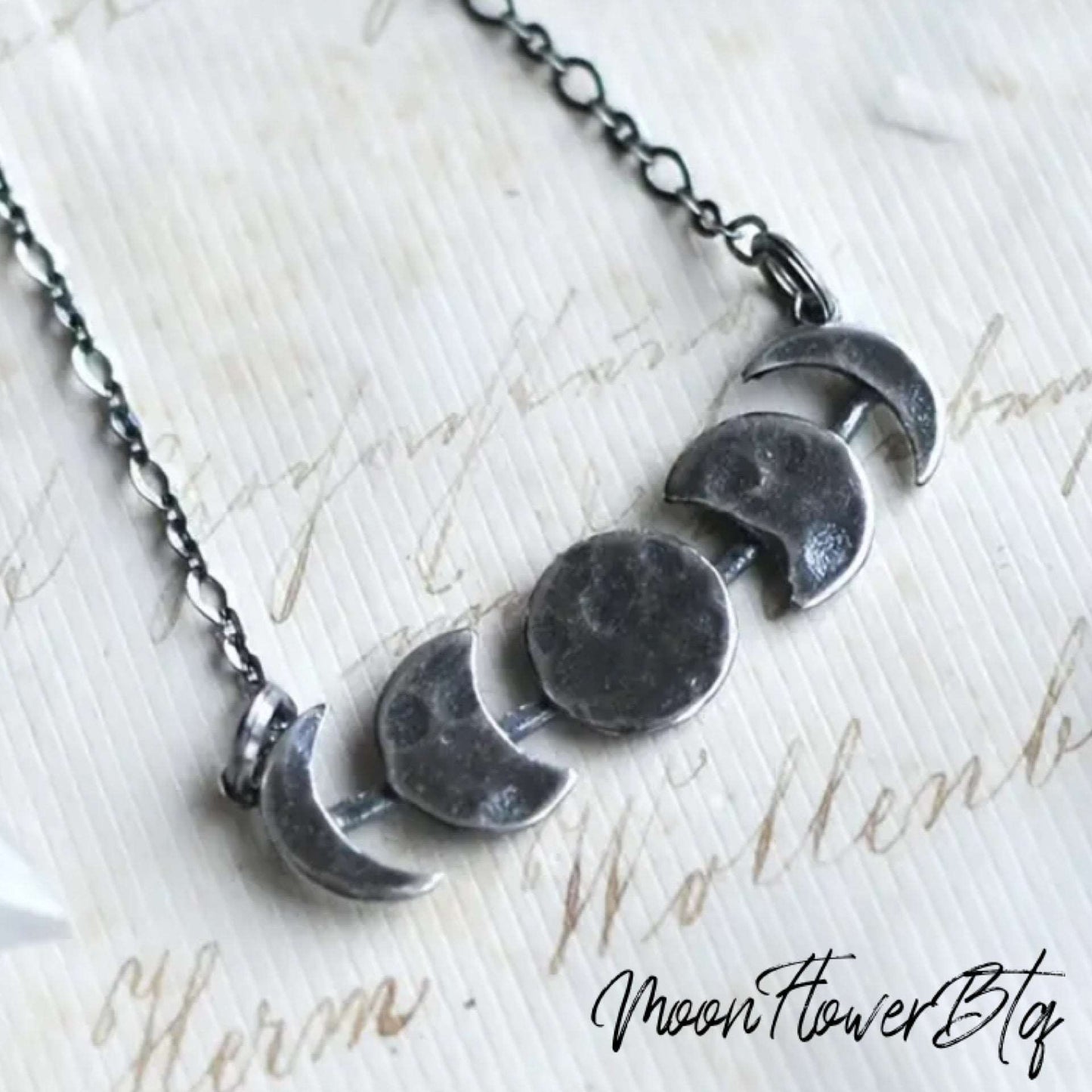 Silver Vintage Goth Moon Phase Necklace