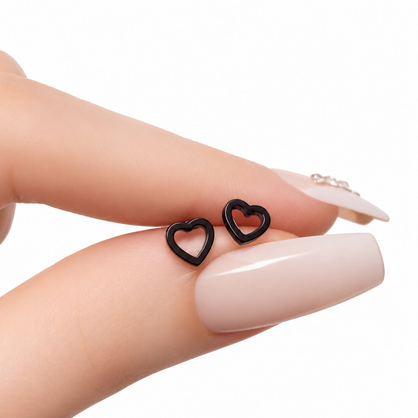 Black Open Heart Flat Back Stud Earrings