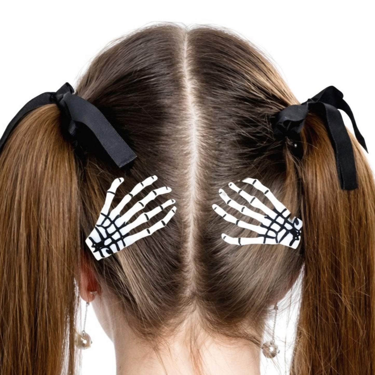 White Skeleton Hand Hair Clips – Goth Bone Barrette Set