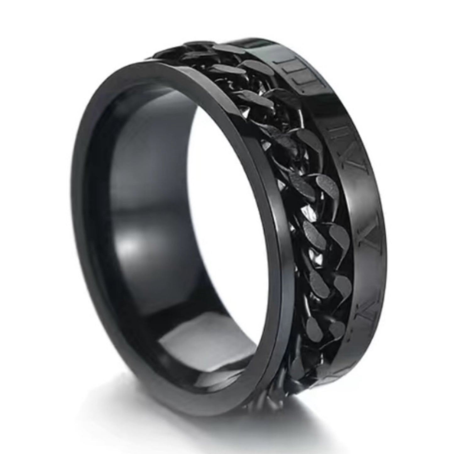 Black Roman Numeral Chain Anxiety Fidget Spinner Ring