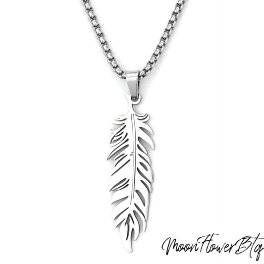 Silver Feather Pendant Necklace