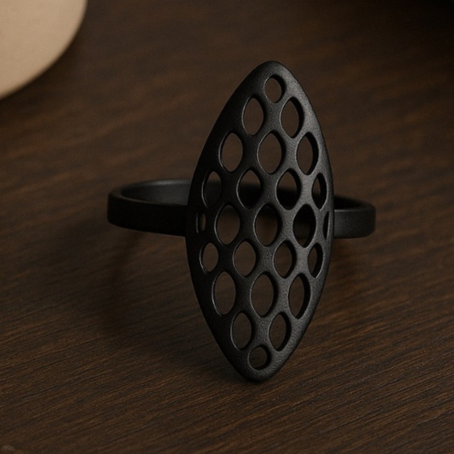 Black Geometric Stainless Steel Cutout Shield Ring