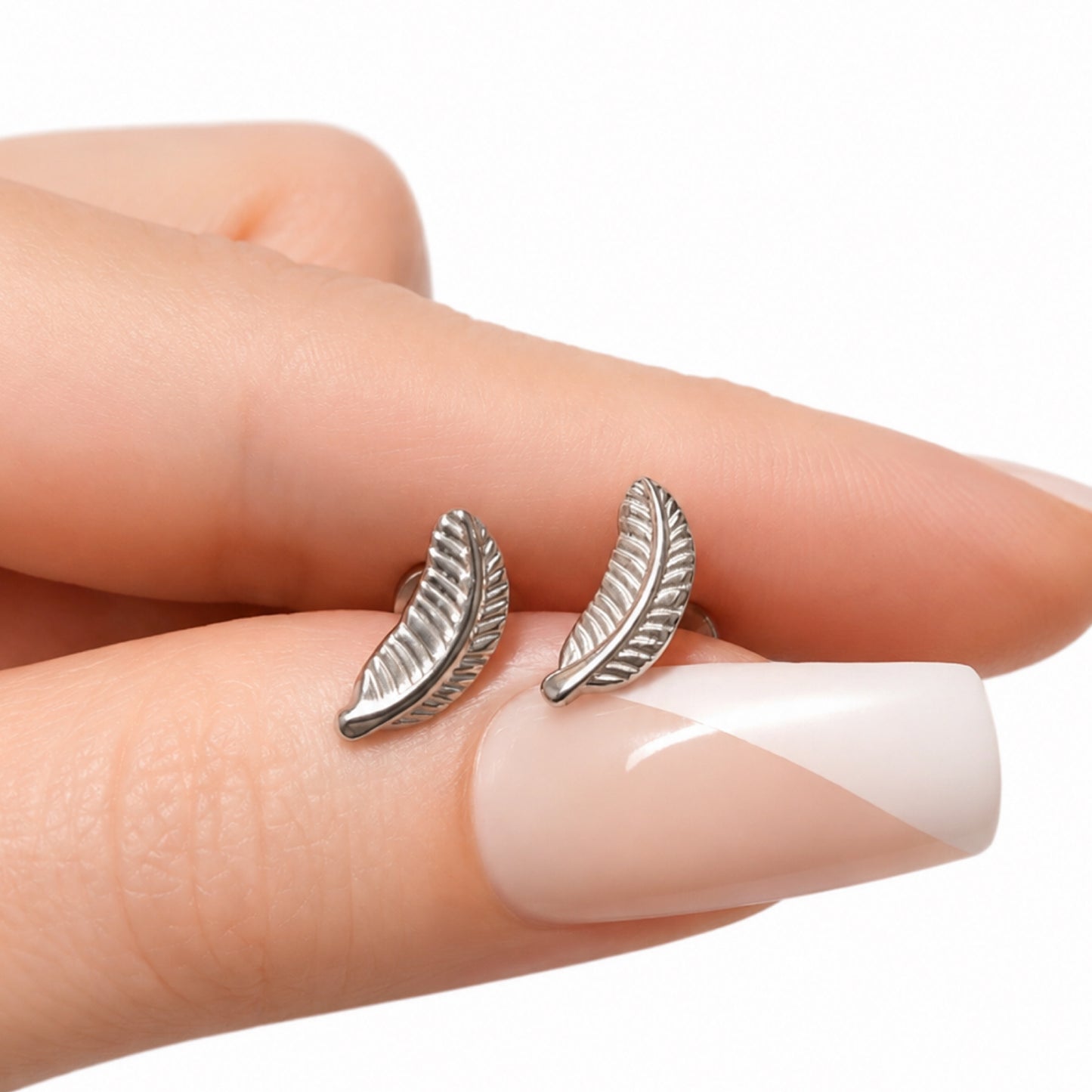 Stainless Steel Feather Flat Back Stud Earrings