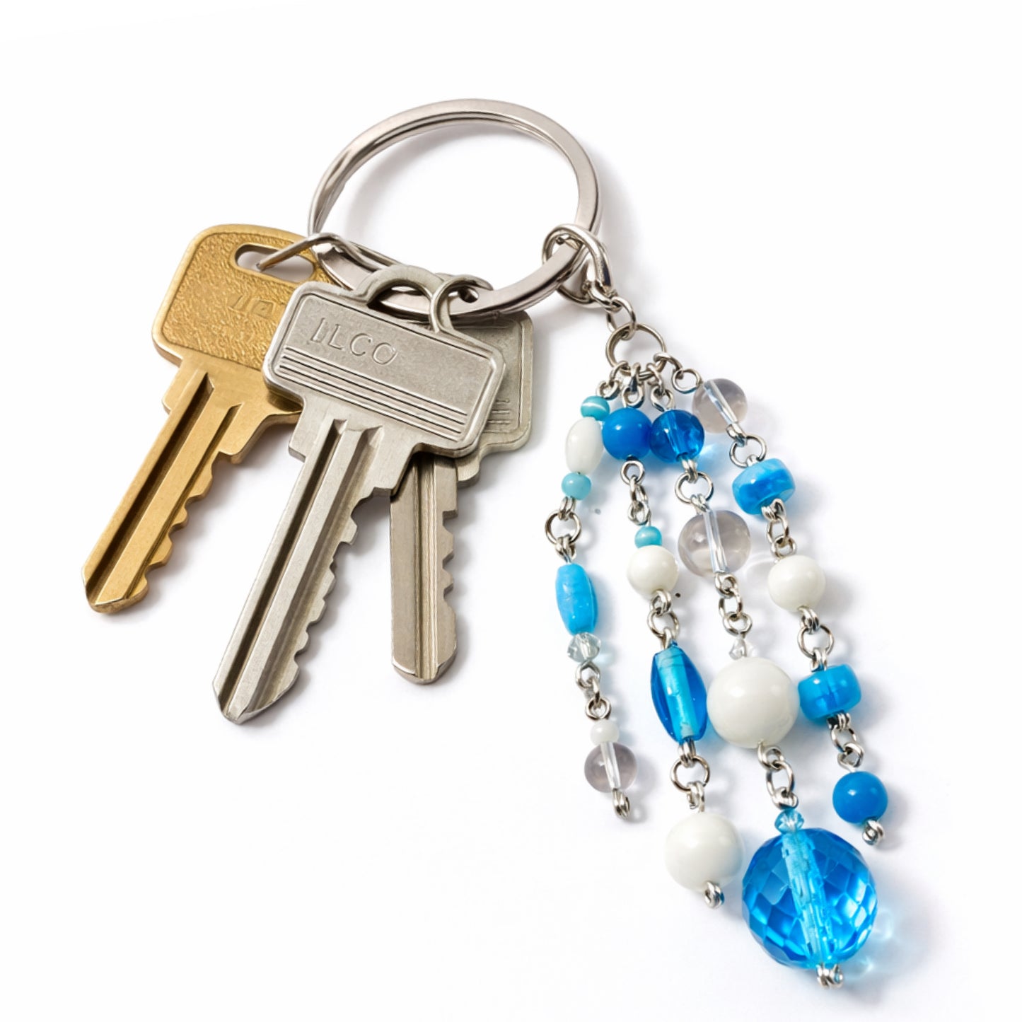 Blue Beaded Charm – Coastal Boho Bag Charm Keychain & Zipper Pull