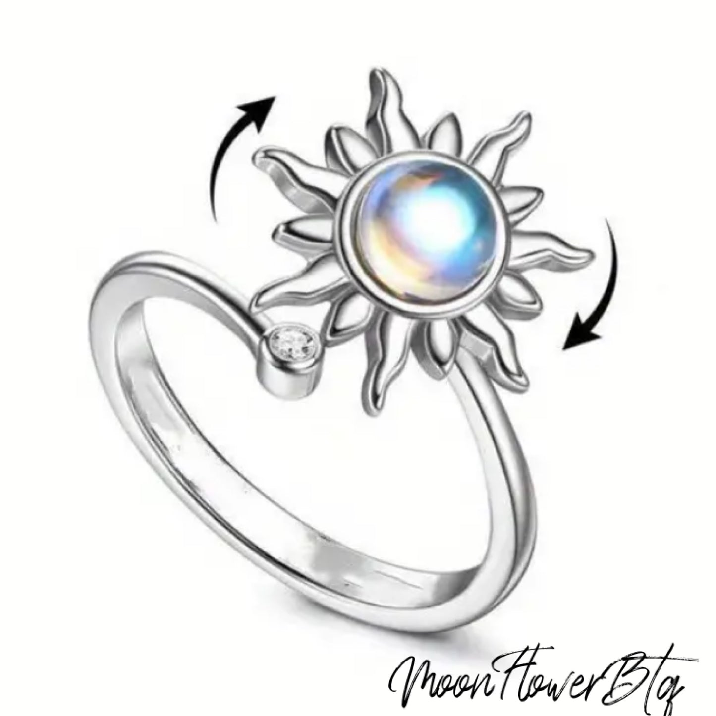 Silver Sun Moonstone Fidget Spinner Ring